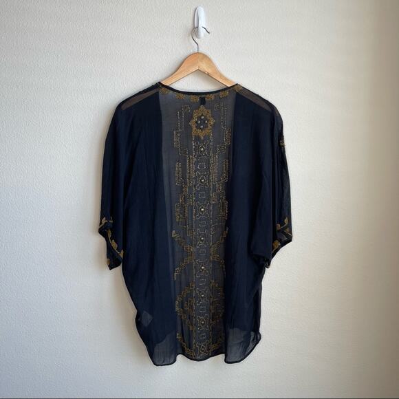 Anthropologie Fei Black Gold Beaded Open Cardigan Duster - Picture 9 of 13